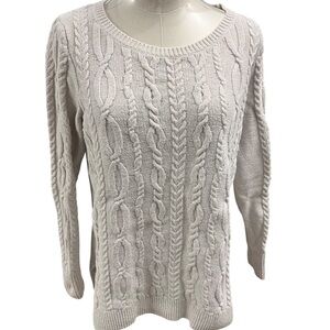 Loft White Cable Knit Crew Neck Sweater